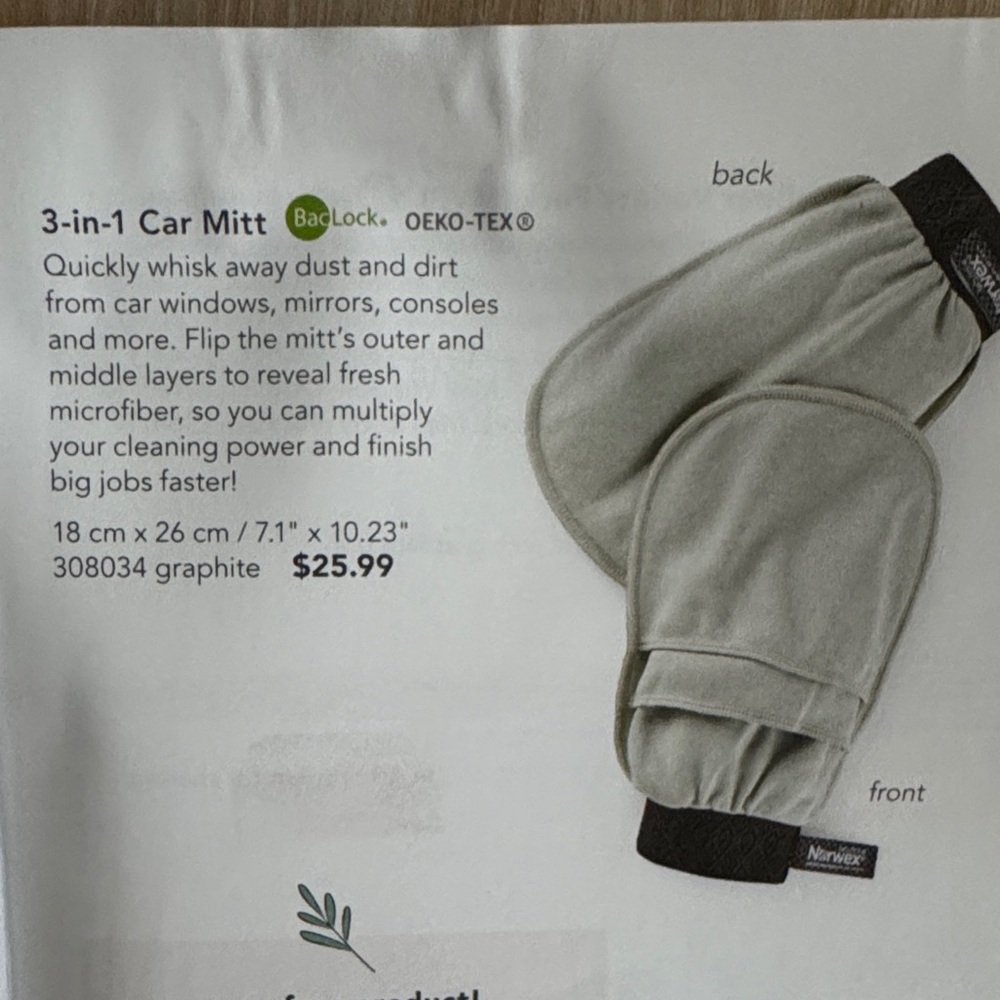 Norwex Dual-Sided Car Mitt in Gray